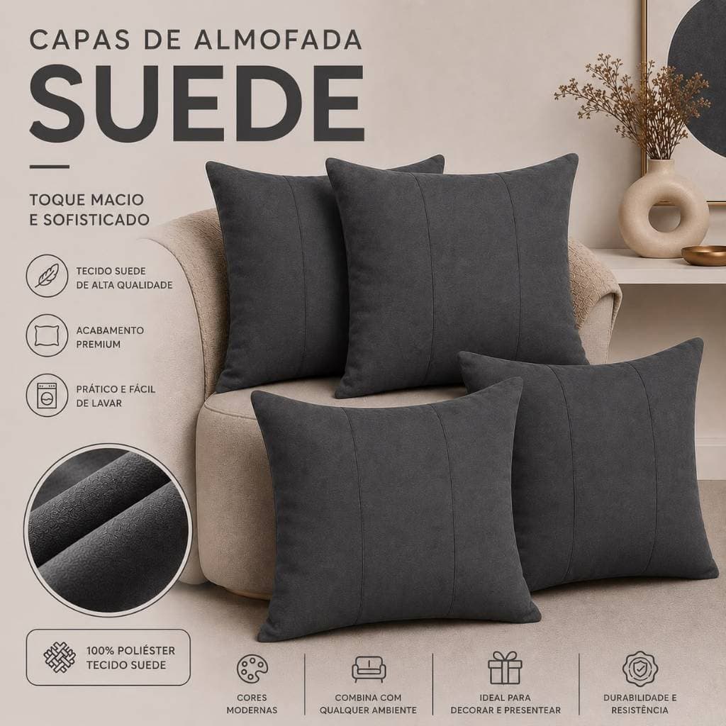 Kit 4 Capas de Almofada Com Recorte 45x45cm Suéde | Monte Seu Kit Personalizado