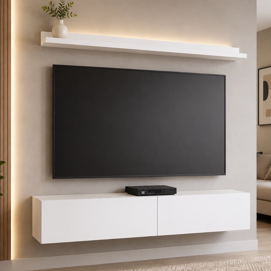 Bancada Painel Rack Suspenso Argon 120cm Maderatto Móveis Branco