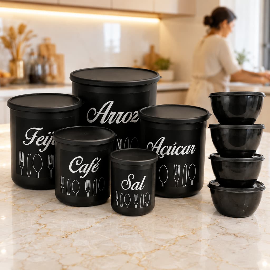 Kit Potes Coloridos Mantimentos Empilháveis Bowls Redondos Organizador Cozinha