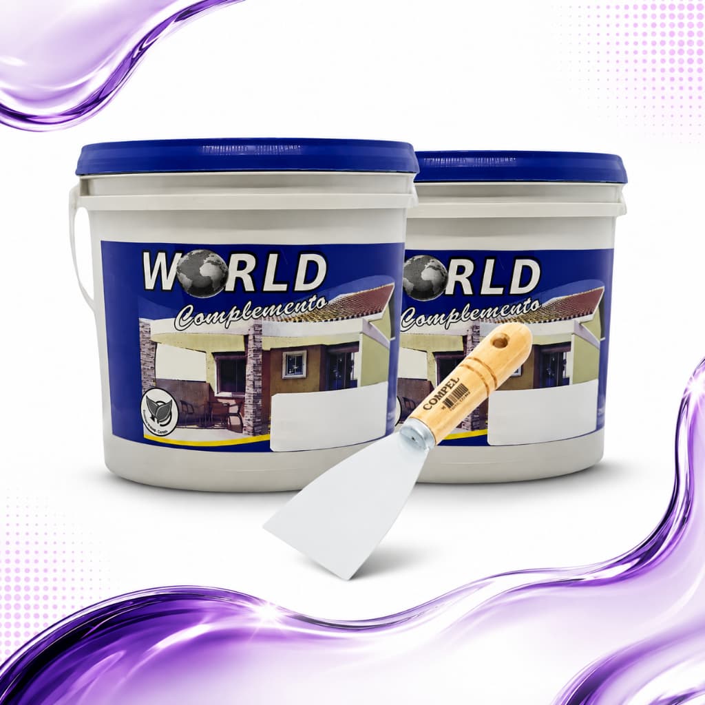 Kit 2x Massa Corrida World 3,6kg + Espátula Aço Compel Nº 10 Aplicação Lixamento e Retoques Internos