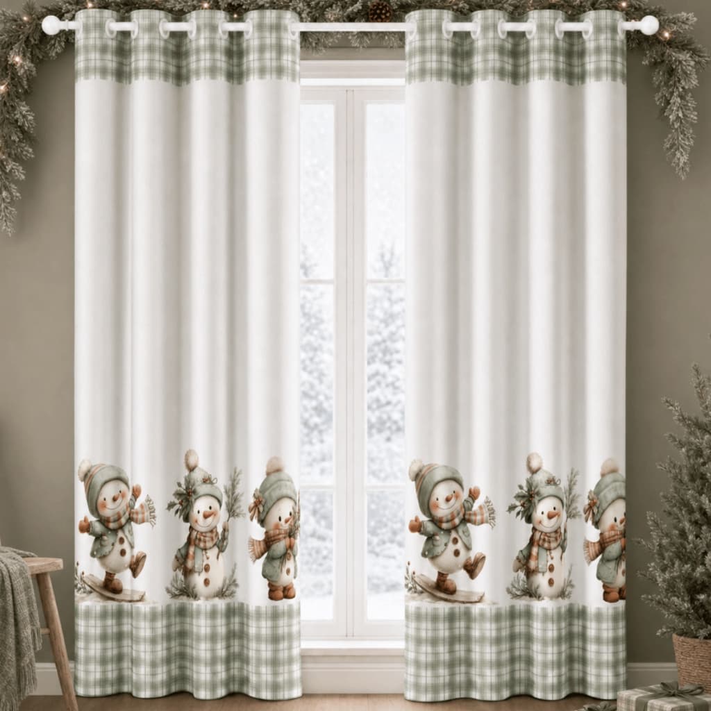 Cortina Micropercal Natalina 300x220cm Estampada para Sala Quarto Cozinha e Decoração de Natal