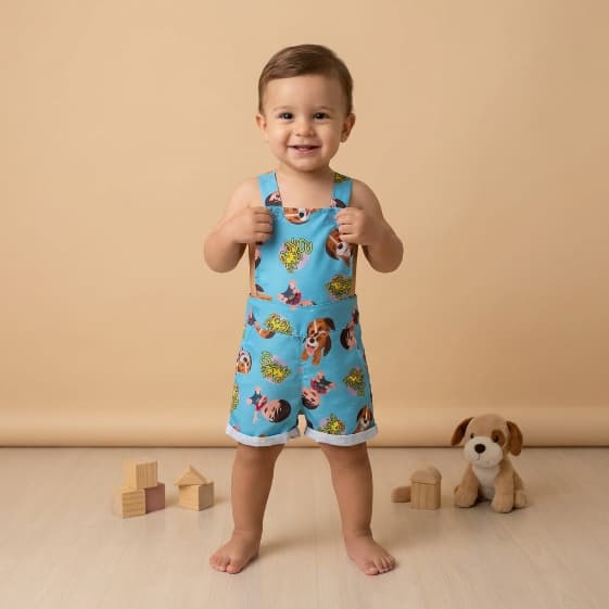 Jardineira Bento e Toto Chefinho Rei Leão Patati e Patata Macacão Roupas de Bebê Mesversário