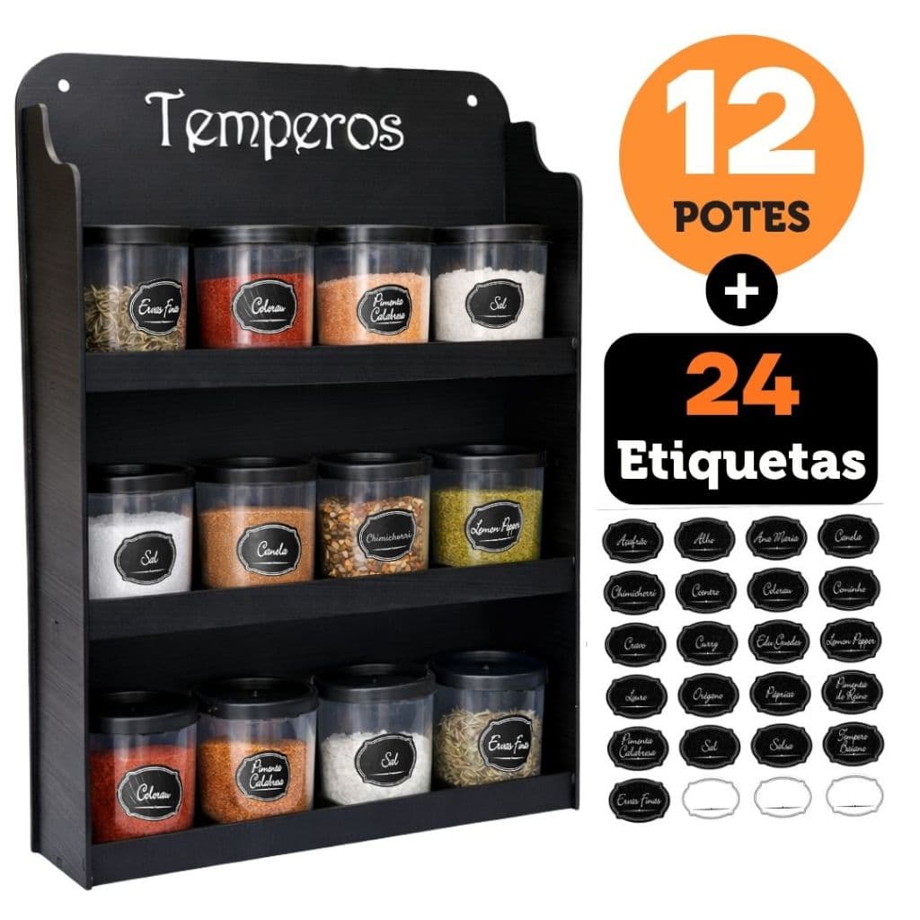 Prateleira Porta Condimentos Suporte Em Madeira Porta Tempero de Parede Potes de Plastico Cozinha