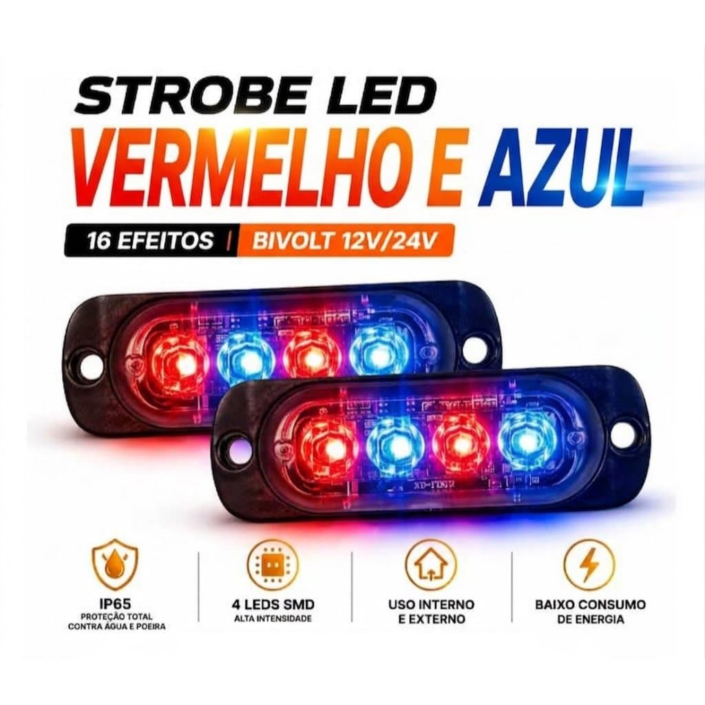 Tira Led Efeito Strobo Automotivo Para Viatura E Guincho 2pç