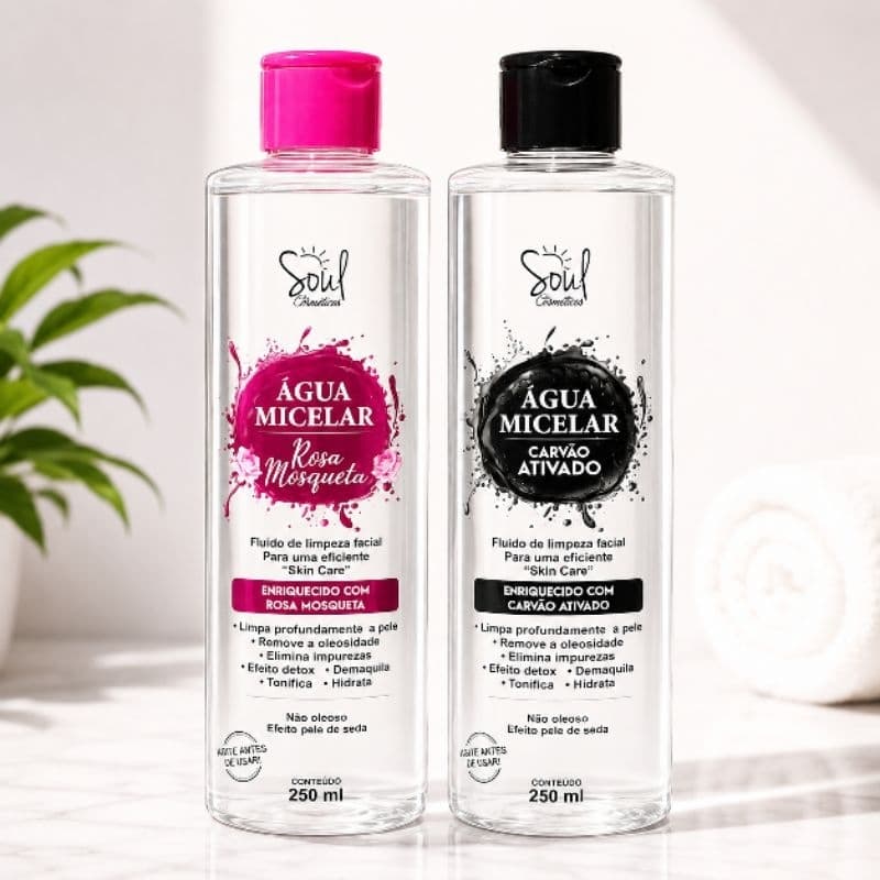 Kit 2 Água Micelar Soul Carvão Ativado e Rosa Mosqueta 250ml