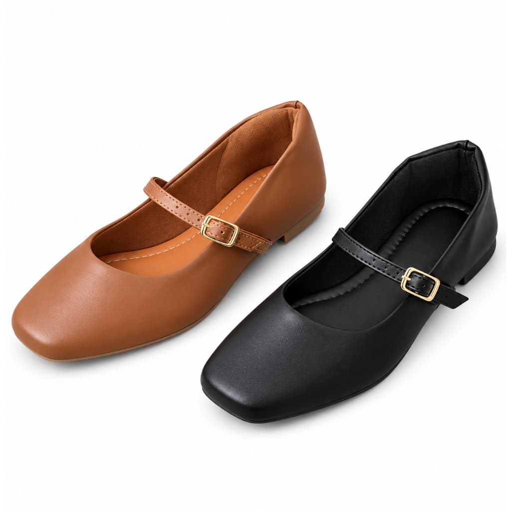 Sapatilha Feminina Mary Jane Boneca Bico Quadrado Confortável Casual com Fivela
