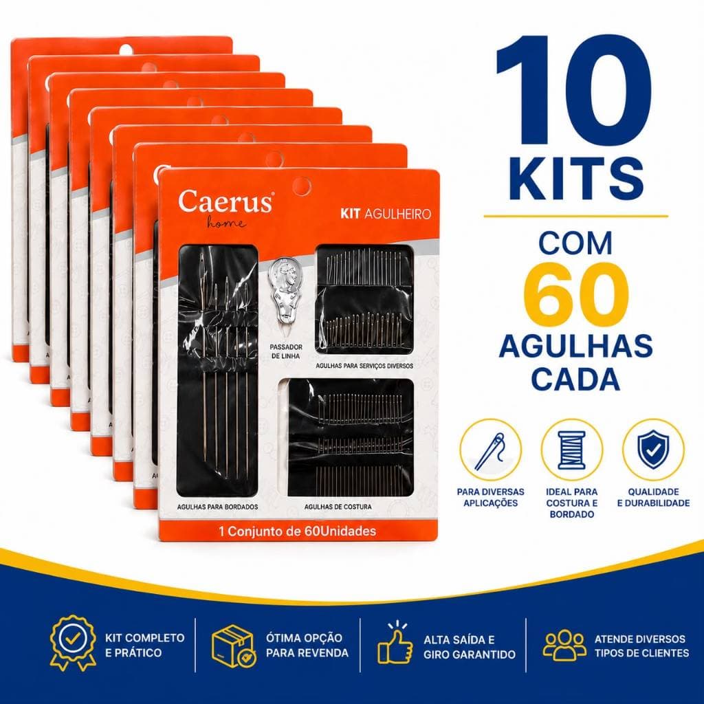 Kit Agulhas de Costura 600 Peças com Passador de Linha Agulheiro Bordado Costura Artesanato Completo Atacado Revenda