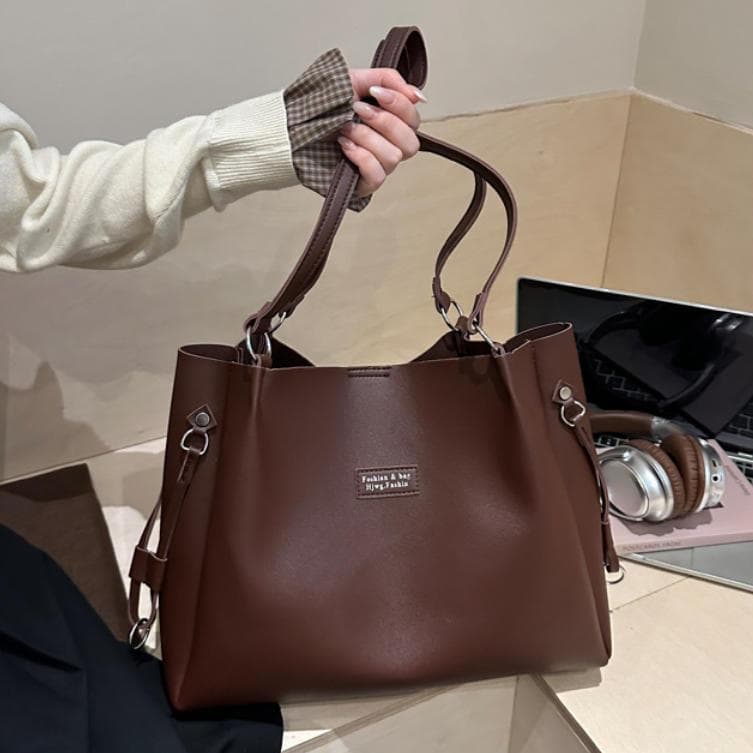 Bolsa Feminina de Ombro Couro Sintético Tote Grande Capacidade Bicolor para Trabalho e Viagem