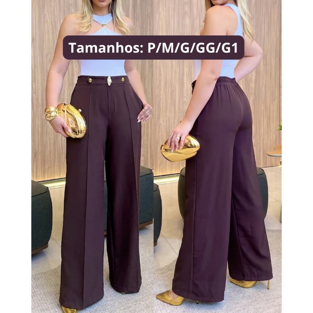 Calça Pantalona Feminina Alfaiataria COM FIVELA E DUPLO BOTÃO FRONTAL P ao G1