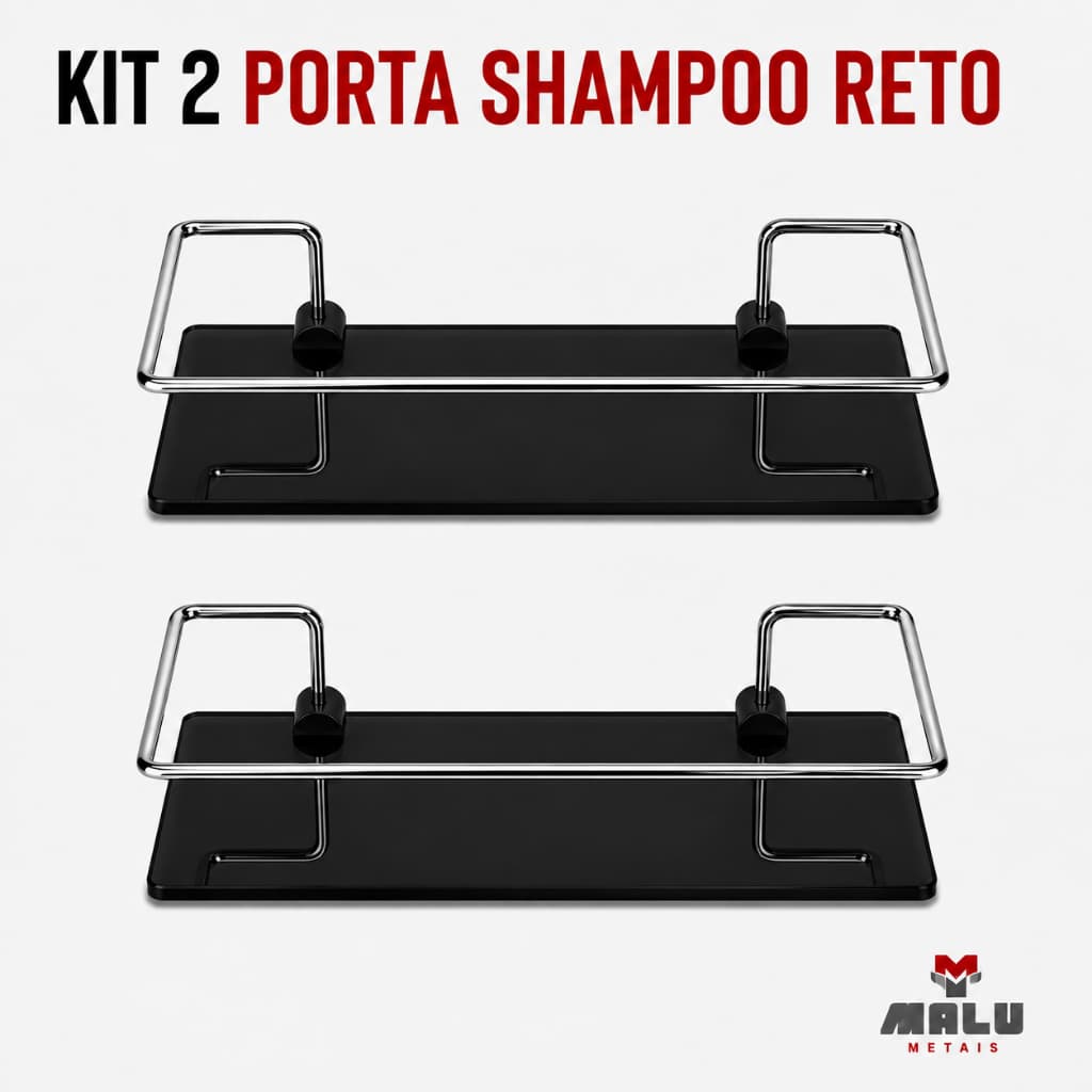 Porta Shampoo Para Banheiro Suporte De Vidro 6mm Fumê Reto Mesclado Anti Ferrugem KIT 02 UN