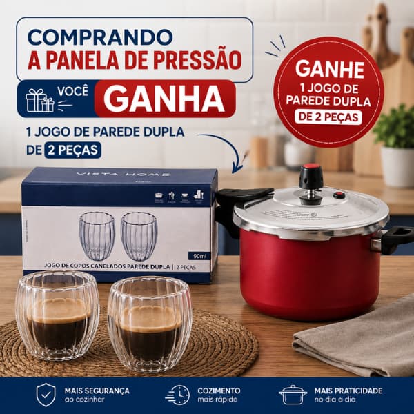 Kit Panela De Pressão 4,5l + Brinde Copos Parede Dupla