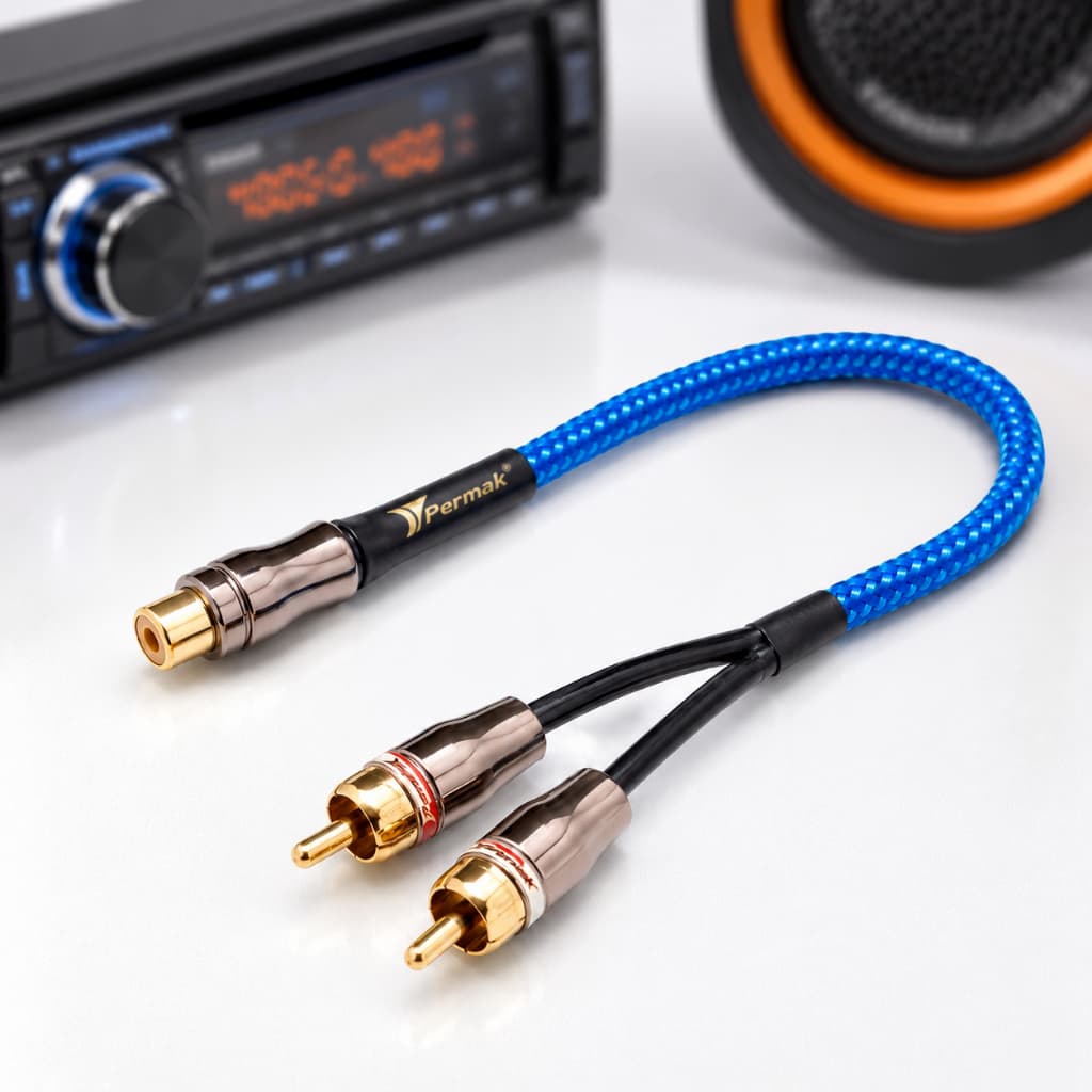 Cabo Divisor RCA Y Ouro 2 Machos 1 Fêmea Para Som Automotivo Módulo Amplificador 20cm Resistente