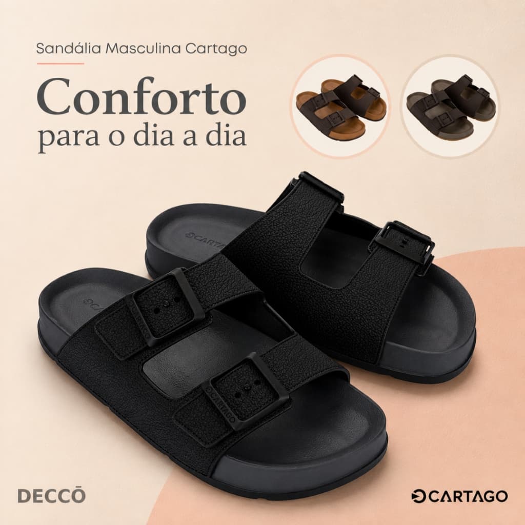 Chinelo Slide Cartago Milao Masculino Ortopédico Macio Confortável
