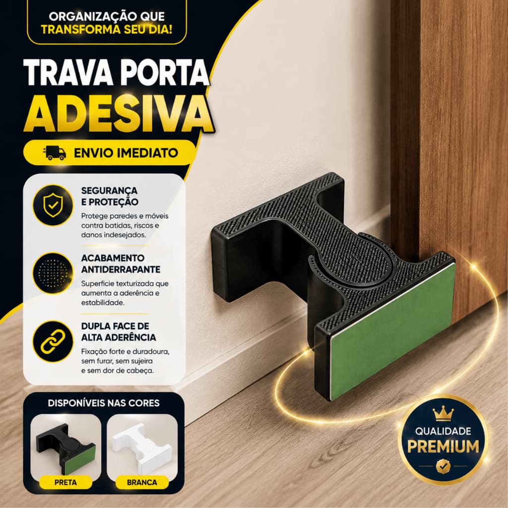 Trava Para Porta Fixador Prendedor de Porta Resistente Acompanha Fita Dupla Face