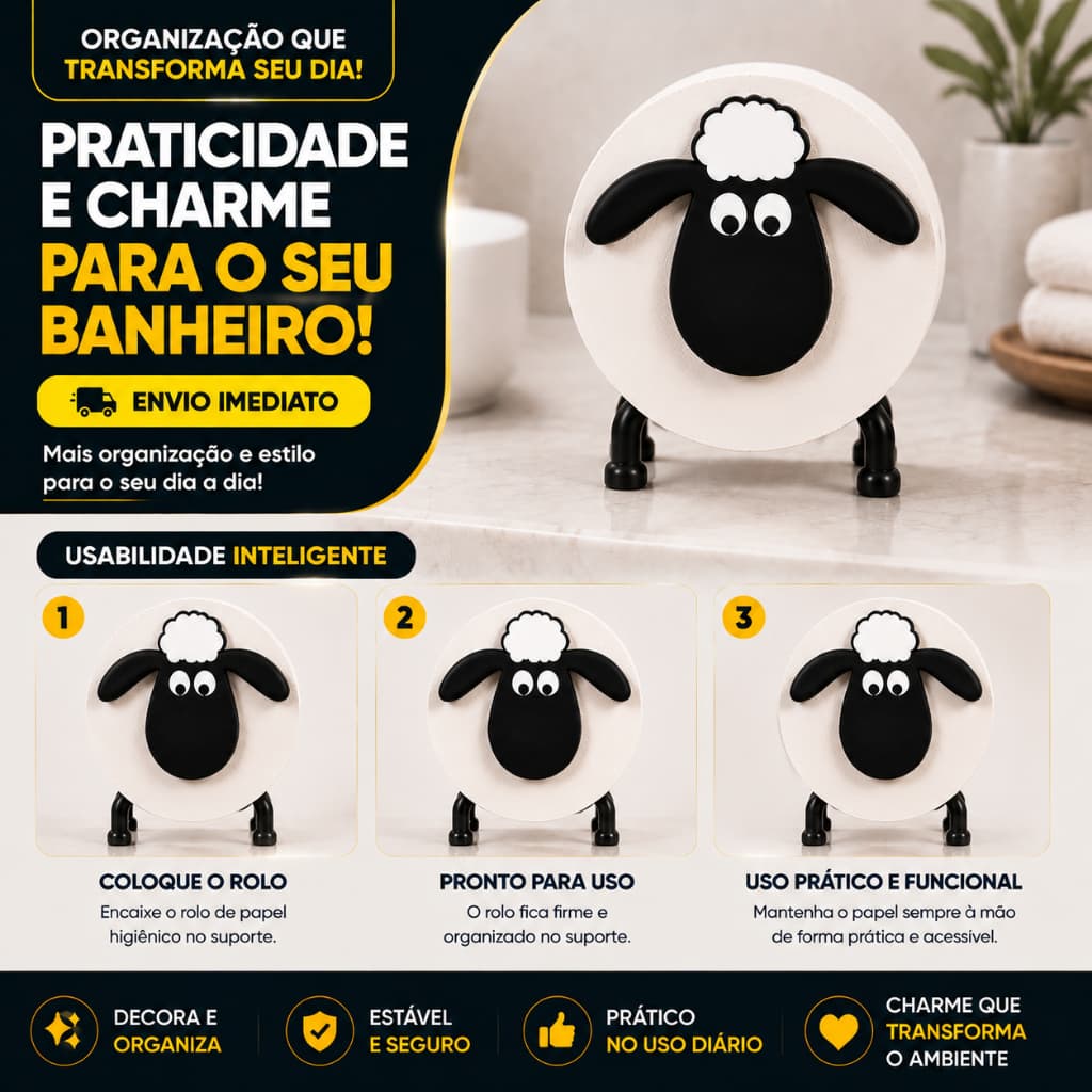 Suporte Para Papel Higiênico Decorativo Porta Rolos Animais Ovelha Banheiro