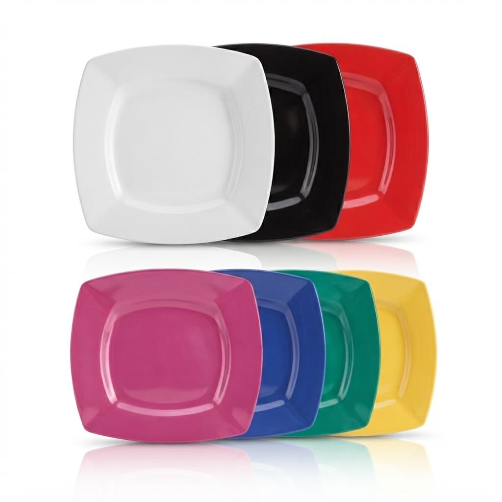 Pratos Quadrados para Sobremesa 17cm em Plástico PP Resistente | Kit com 5 ou 10 Unidades, Prato para Bolo, Doces, Torta