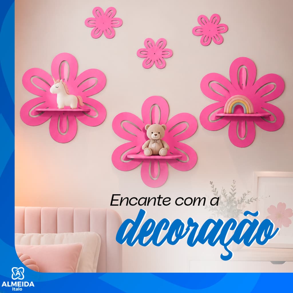 Prateleiras Modelo Flor infantil Decoração Sala Quarto Rosa Estilo e Beleza