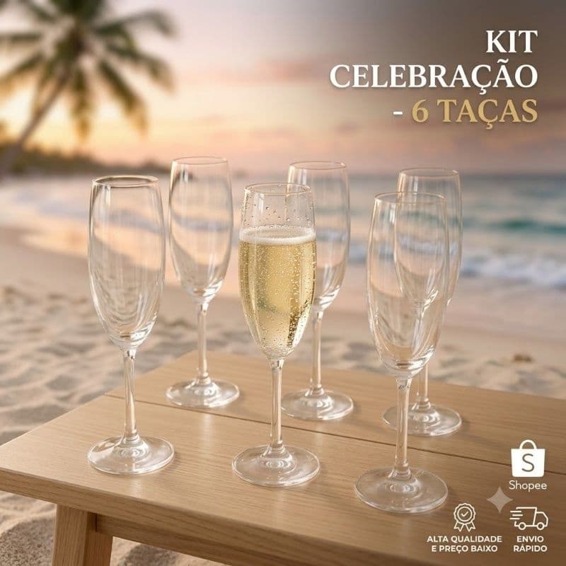 Jogo De Taças De Vidro Cristal 6 Unidades Espumante 220 ml Champanhe