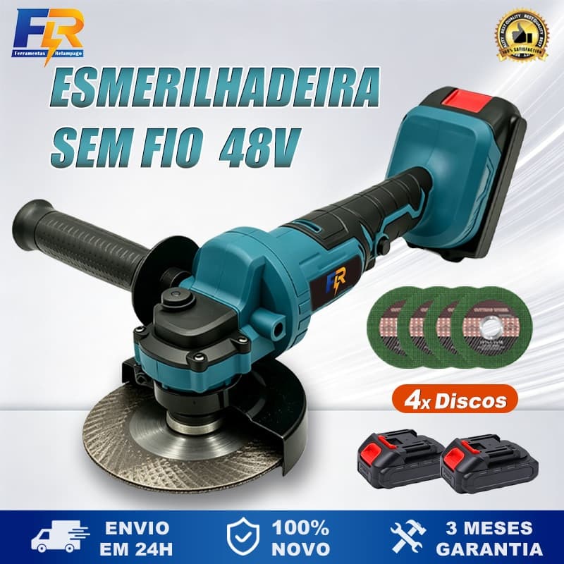 Esmerilhadeira Lixadeira Elétrica Sem Fio Profissional 115mm 2 Baterias 48V 4 Discos