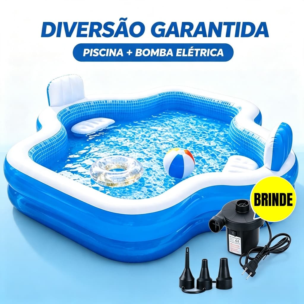 3000L Piscina inflável com encosto para assentos, ideal para família e crianças modelo reforçado para diversão aquática