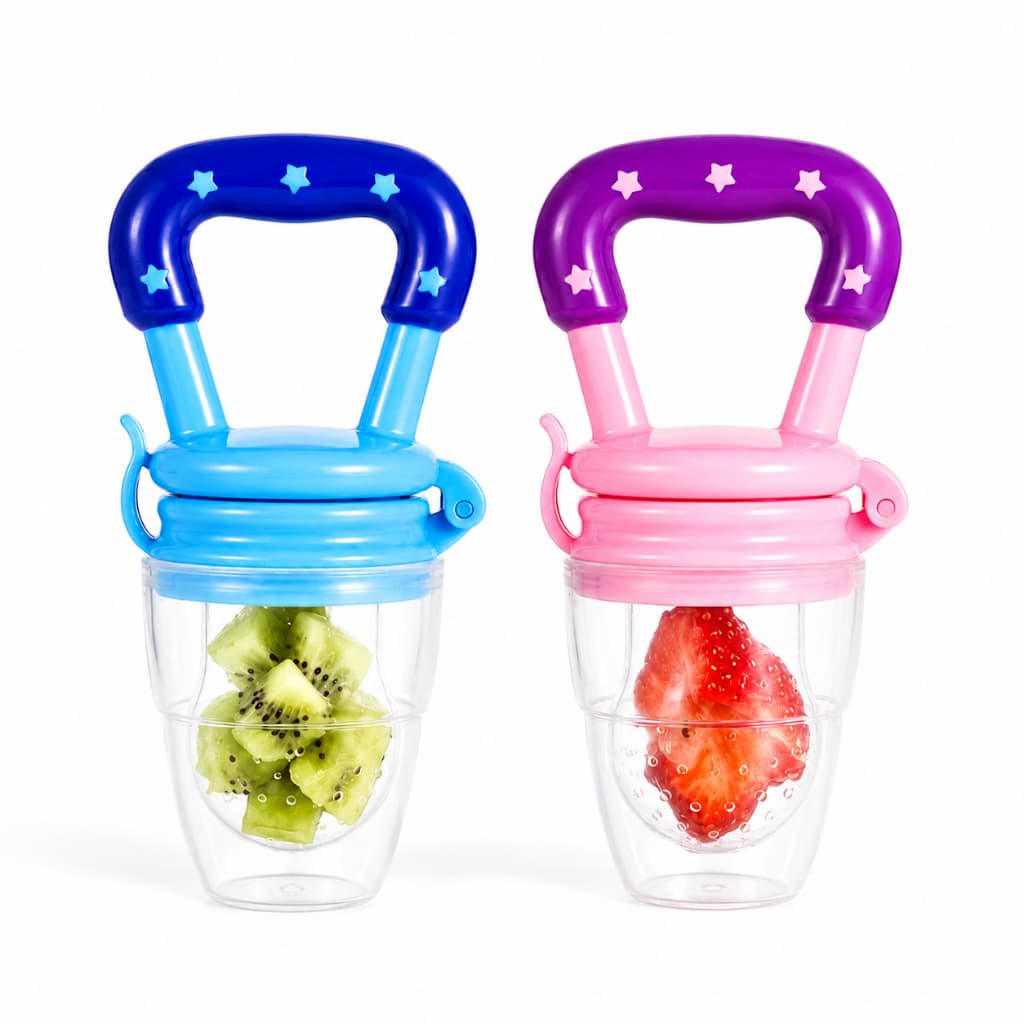 Chupeta Alimentadora Bebê Porta Frutas Silicone Mordedor Introdução Alimentar Infantil Azul Rosa