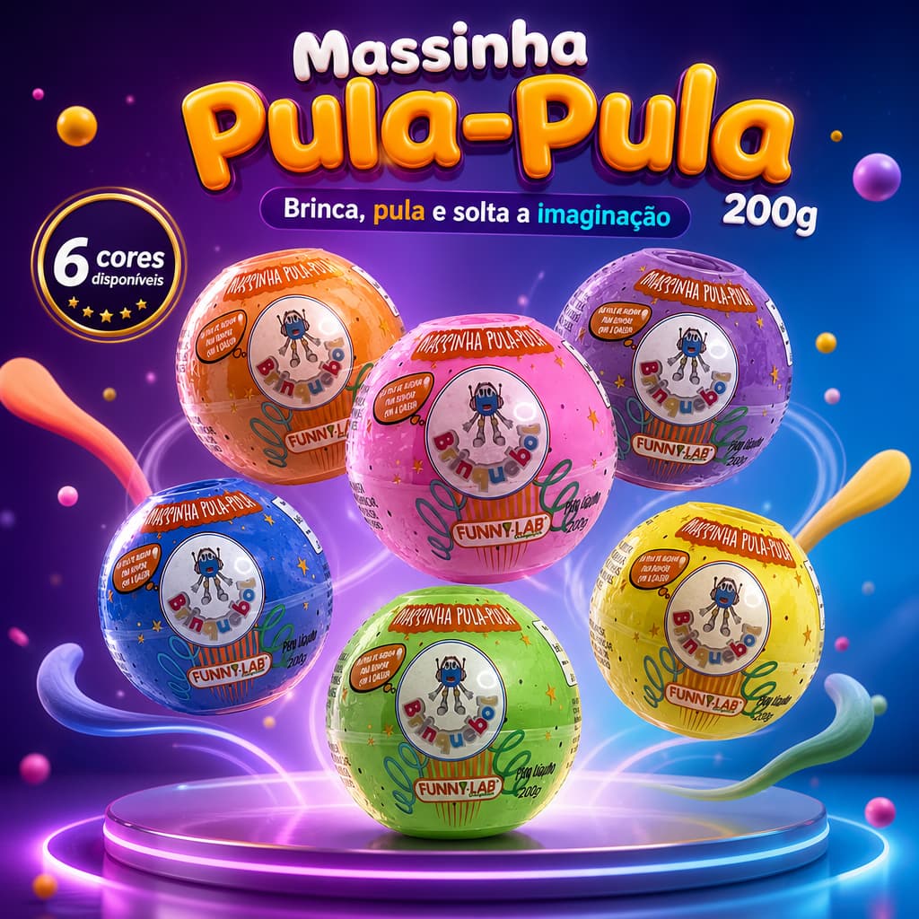 kit 12 l 06 l unidades - massinha pula-pula 200g - 6 cores vibrantes - Brinquebol - Funny-Lab