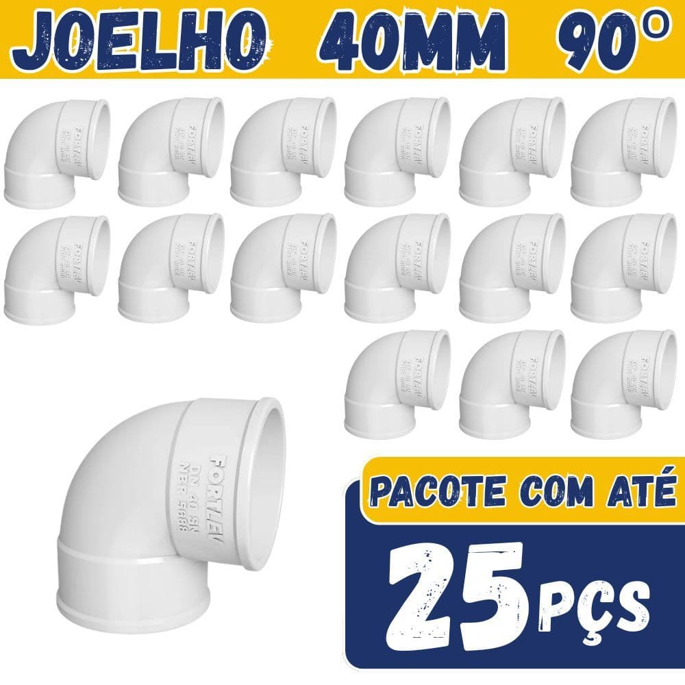 kit Joelho Cotovelo 40mm Esgoto 90 Graus Conexão Esgoto Joelho PVC Esgoto 5, 10, 15 ou 25 Peças
