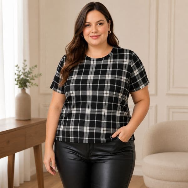 Tshirt Feminina Plus size Xadrez Blusa Camiseta Festa junina Rodeio Confortavel