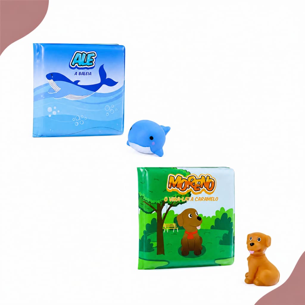 Kit 2 Livros De Banho Para Bebê Com Bichinhos Brinquedo Educativo Para Banheira Piscina Infantil