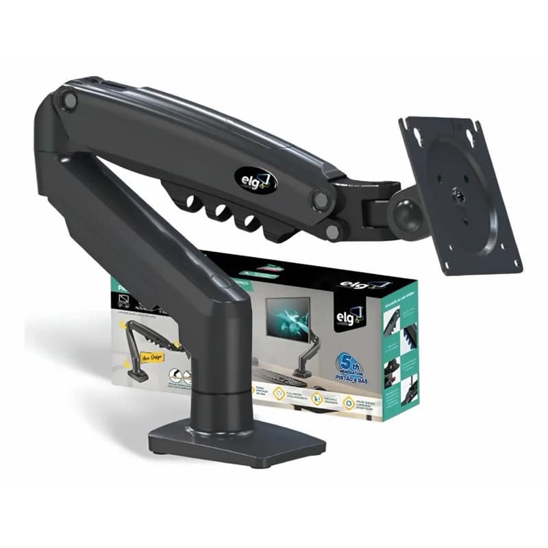 Suporte Articulado ELG F80N com Pistão a Gás para Monitor 17” a 35” VESA 75x75 e 100x100 Preto