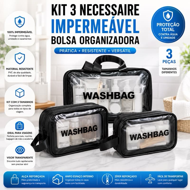 Bolsa Necessaire Organizadora Grande Porta Maquiagem Viagem Multiuso Sortida
