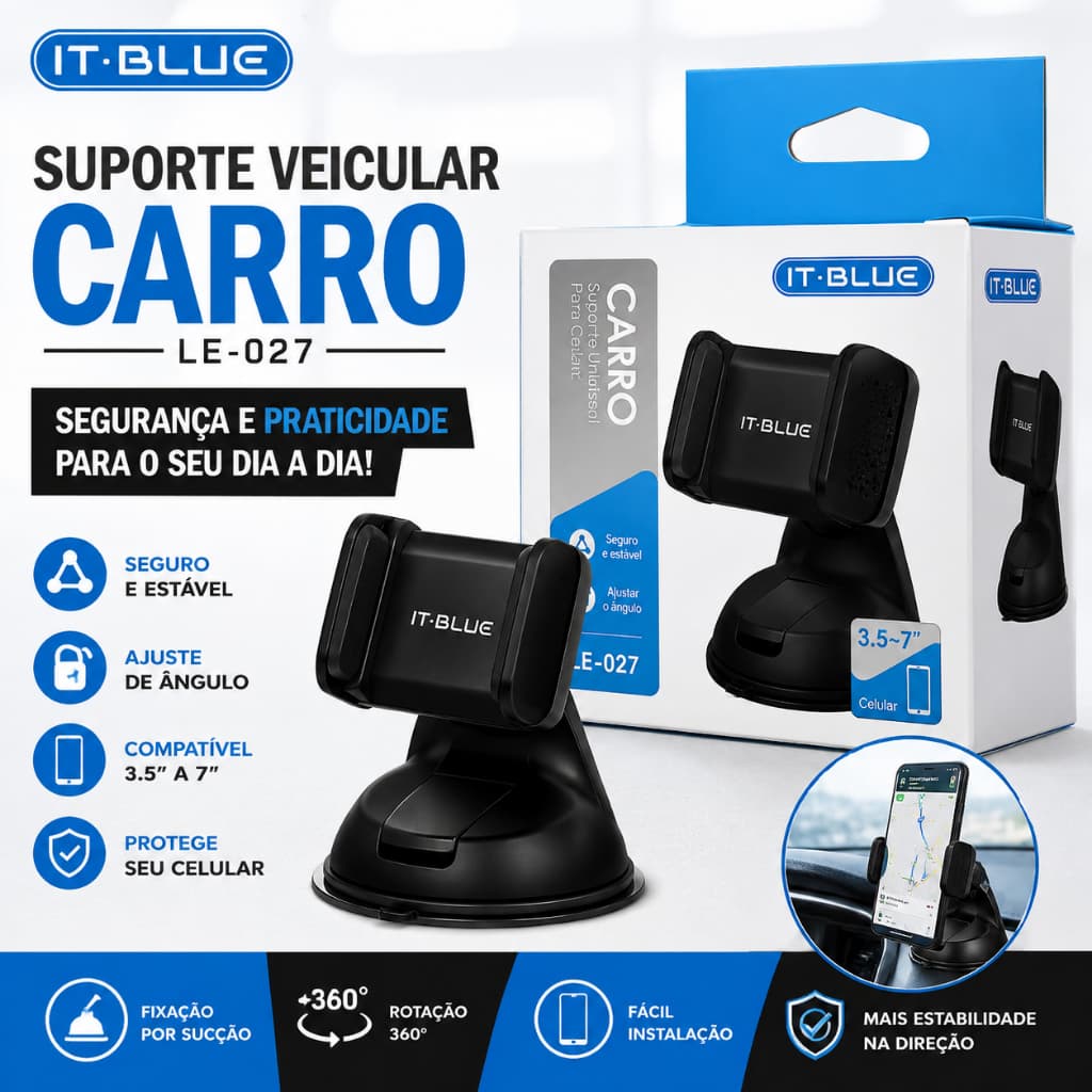 Suporte Celular Carro Universal IT-Blue LE-027 Painel e Para-Brisa 360°
