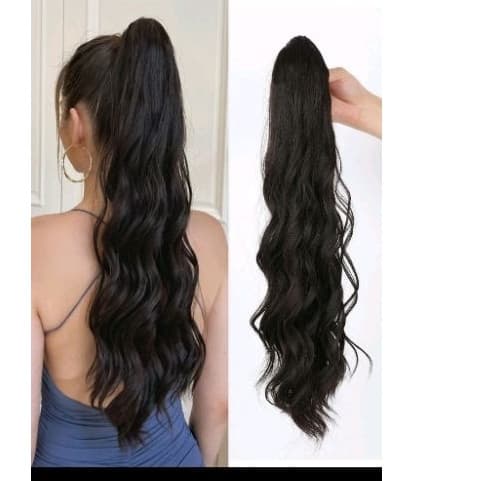 Extensão Cabelo Rabo de Cavalo Castanho Escuro com Velcro - Fibra Humanizada 65cm de Comprimento