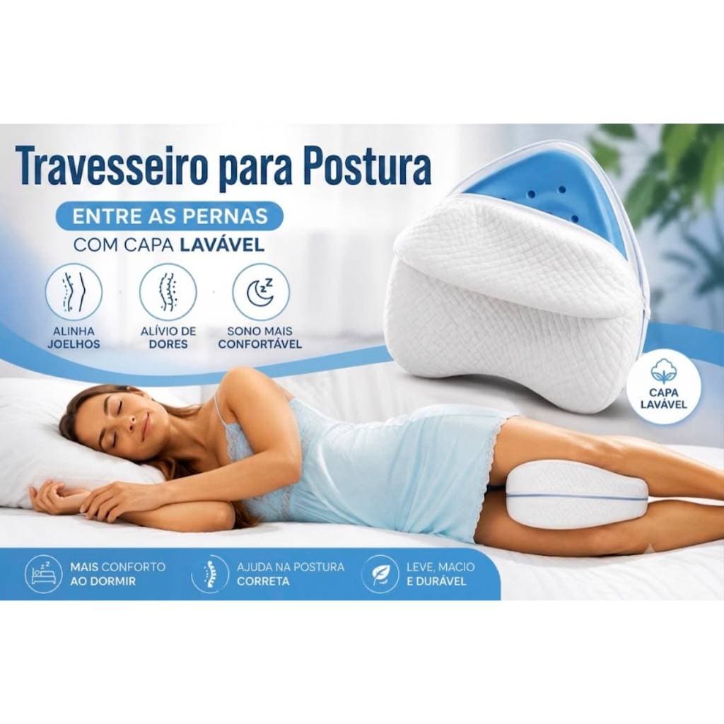 Travesseiro Para Postura Pernas Pés Dormir Joelhos Almofada Ortopédico Conforto e melhor sono