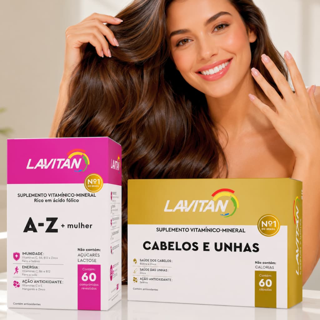 Lavitan Az Mulher 60 Comp + Cabelos  Unhas 60 Cmp Suplemento Vitamina Mulher Original Cimed Promoção