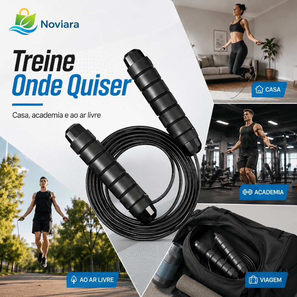 Corda de Pular Fitness com Cabo de Aço Ajustável, Rolamento Anti-Enrosco para Academia, Cardio e Treino