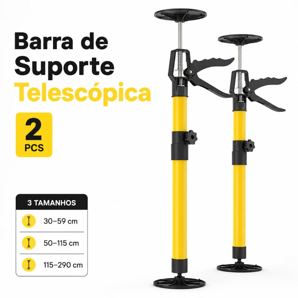 Kit 1/2 Barras de Suporte Telescópicas Ajustáveis para Armários, Drywall e Marcenaria