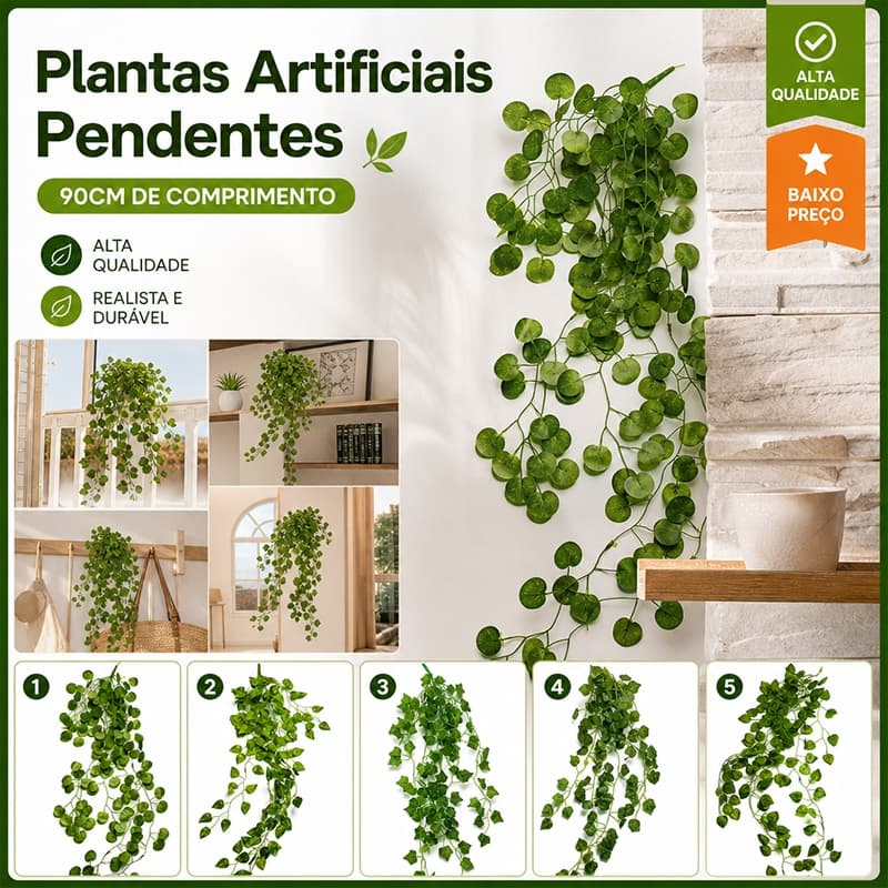 Super Oferta – Folhagem Artificial Pendente de 90 cm, 1 Unidade, Disponível em 5 Modelos Decorativos