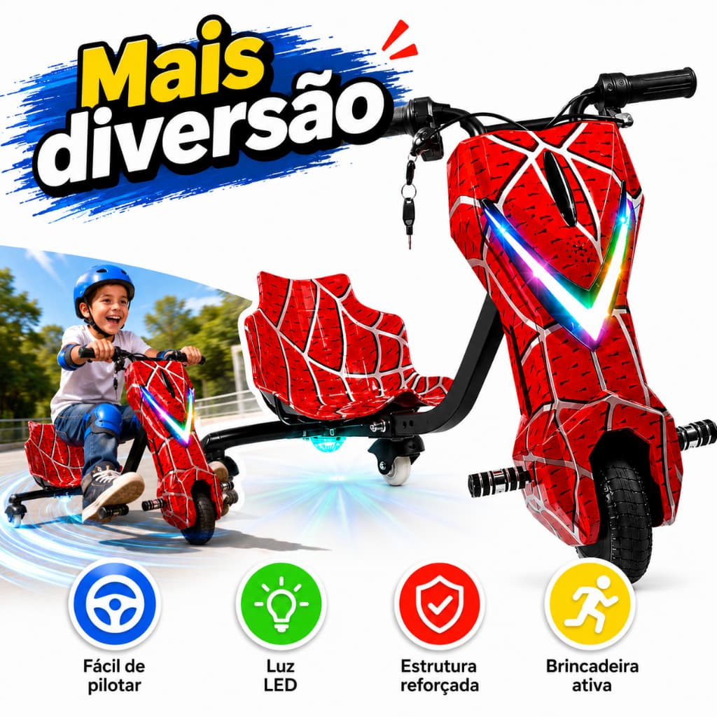 350W Electric Drift Tricycle | 6"/8" Wheels, 3-Speed & Bluetooth LED, Fun for Kids & Adults
