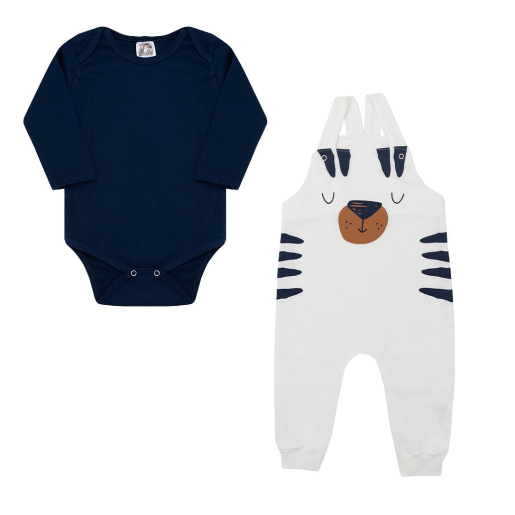 Conjunto Jardineira Menino Body Manga Longa Roupas de Bebê Roupa de frio