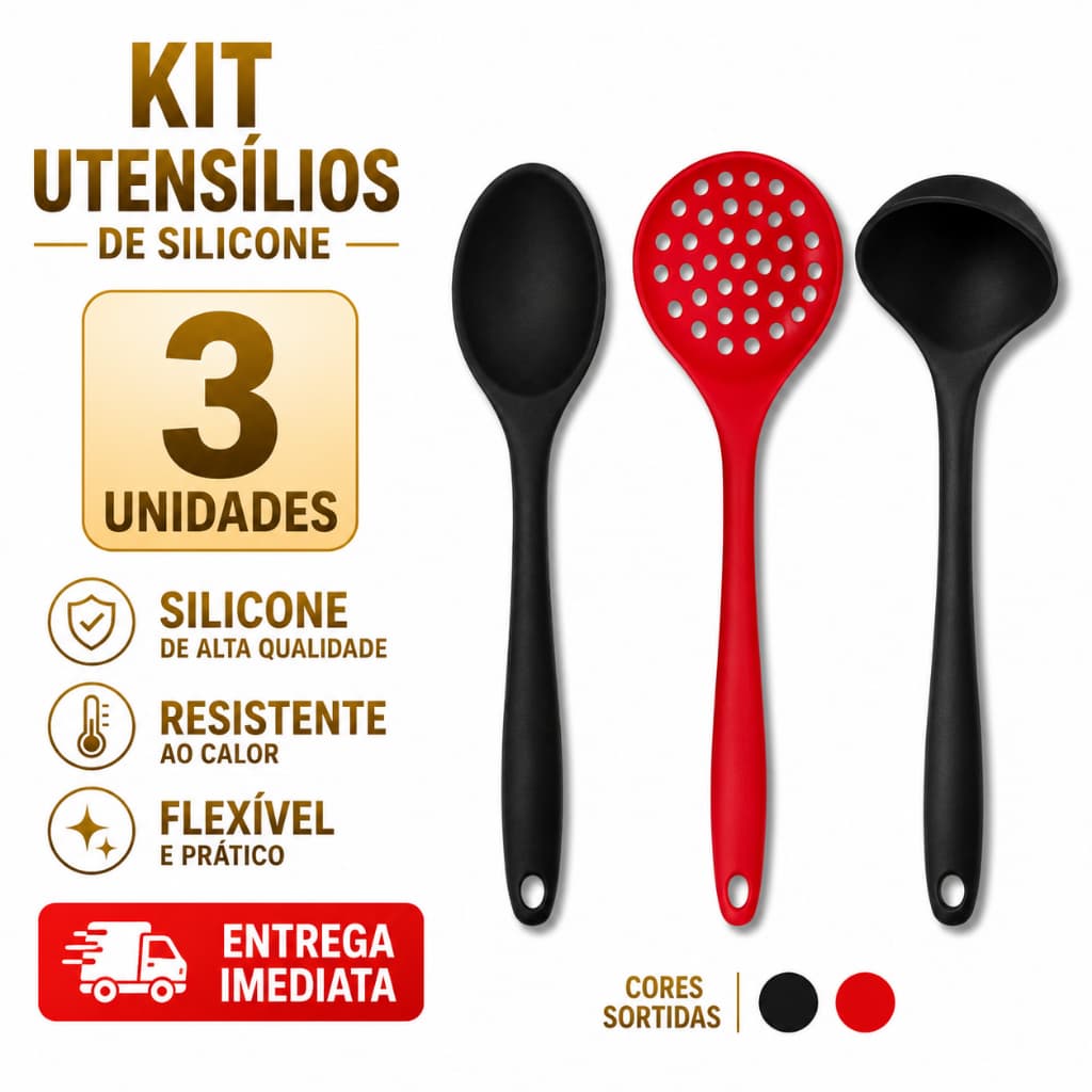 Colher Concha e Escumadeira Silicone Arroz Feijão Frituras Cozinha Restaurante Servir Almoço