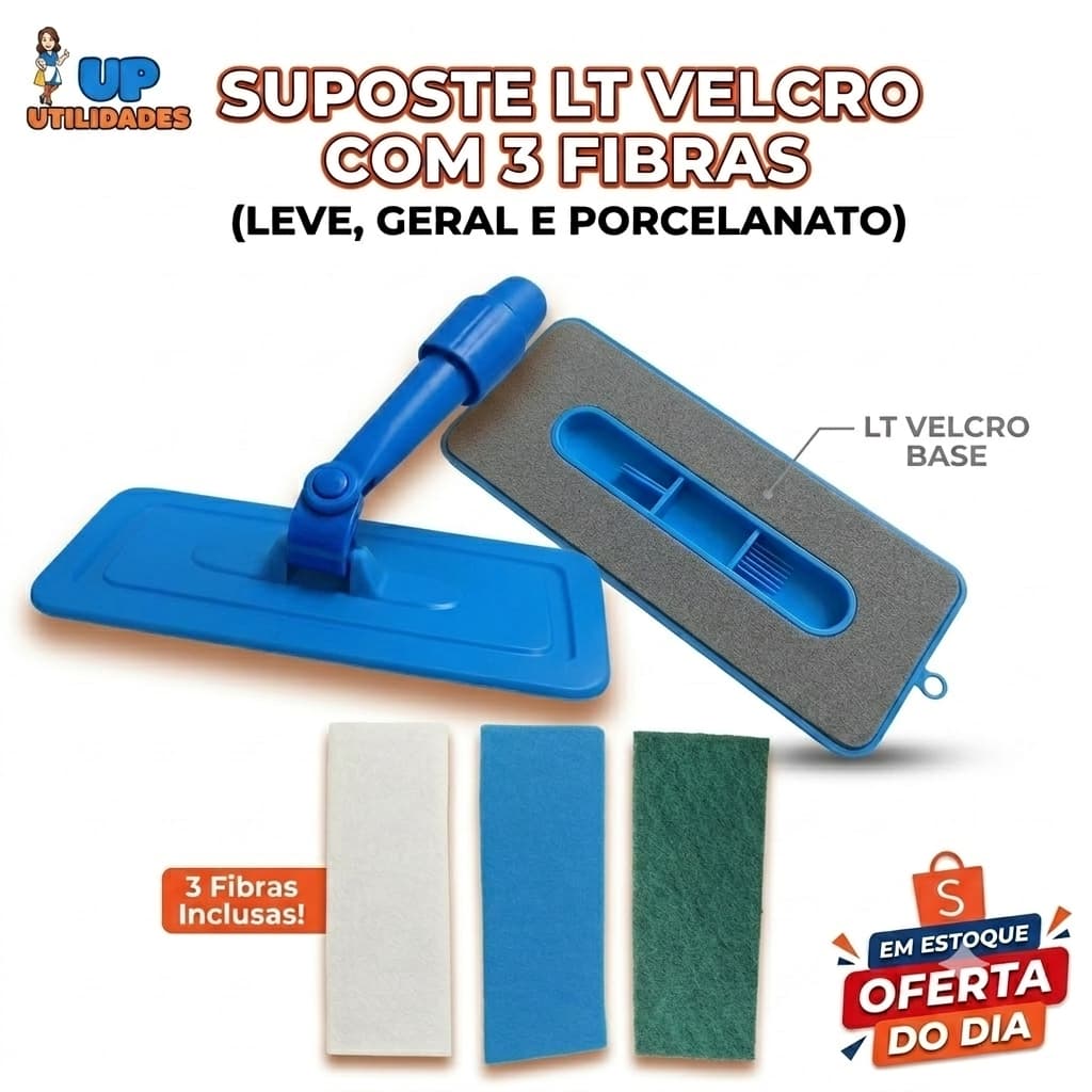 Suporte articulado para Fibras + 3 fibras limpeza (Leve - Geral - Porcelanato)