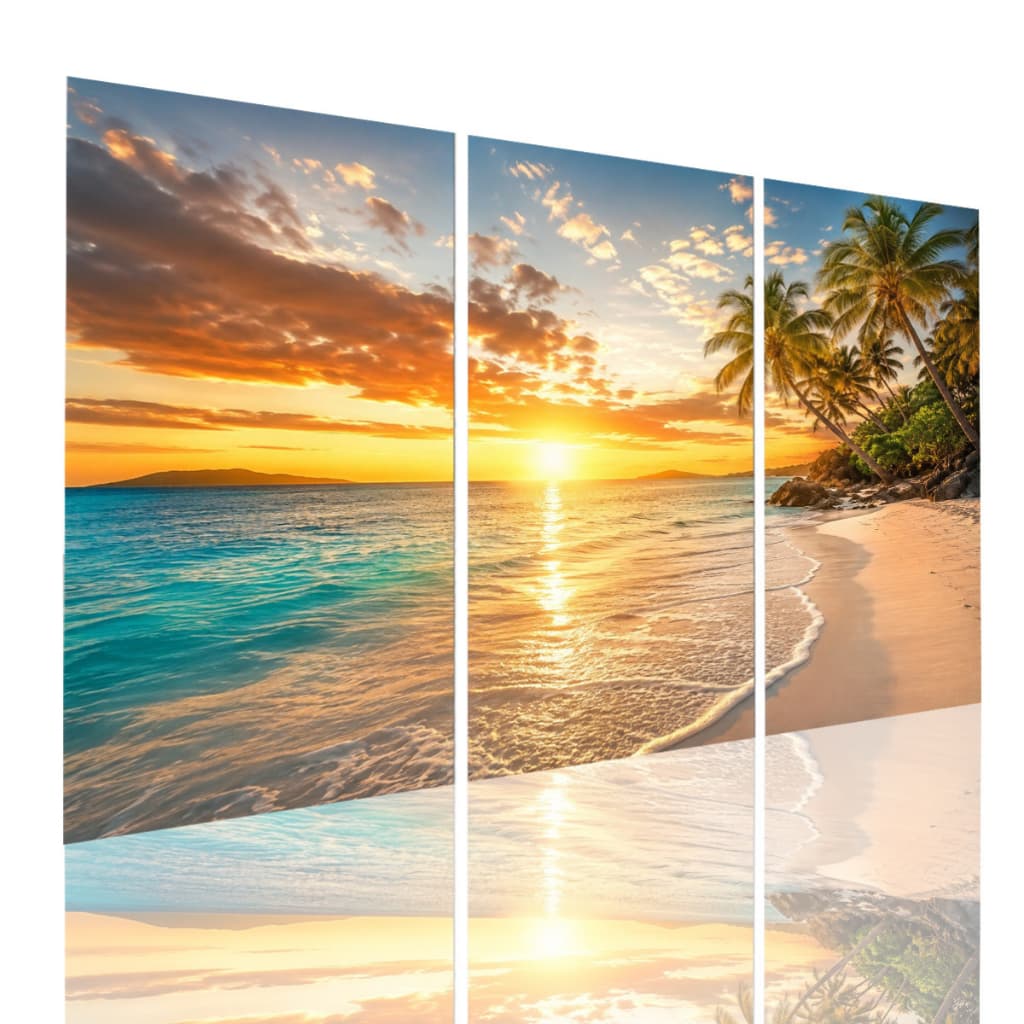 Trio Quadro Decorativo 3 Pçs Praia Tropical Pôr do Sol Mar Paisagem Sala Quarto MDF