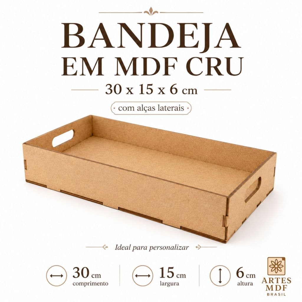 Bandeja Grande MDF Cru  Com Alça Cesta Presente Lembrancinha Artesanato Personalizar Cantinho do Café