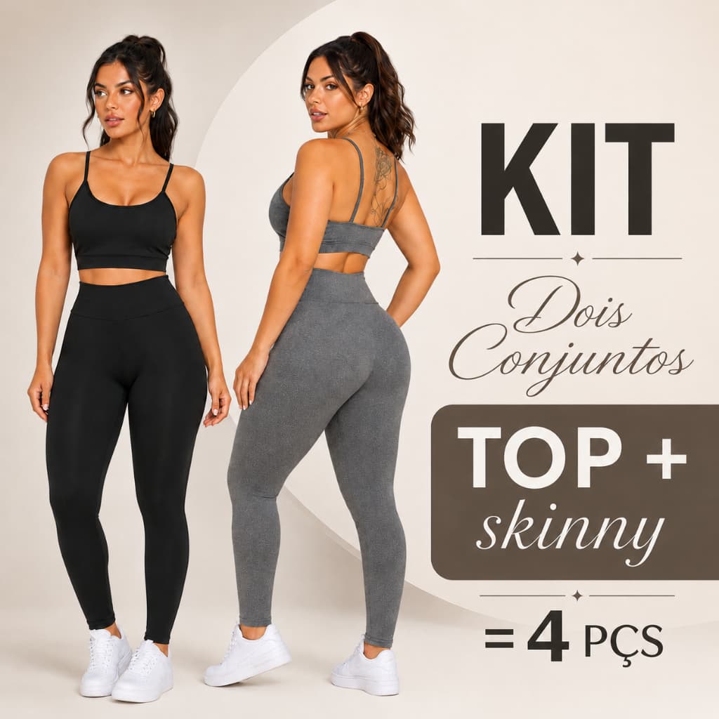 Kit 2 Conjuntos Fitness Feminino Top e Calça Legging Para Academia Treino Perfeito