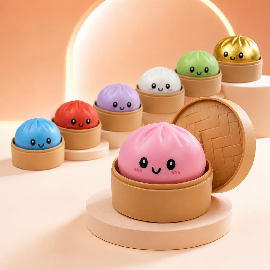 Squishy Dumpling Paozinho Especial com Cestinha Antiestresse Coleção e Caixa Surpresa