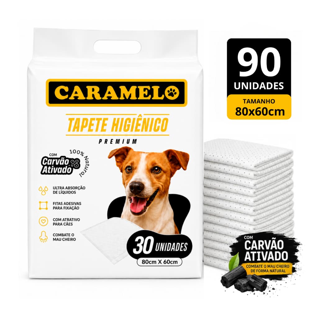Tapetes Higiênicos Com Carvão Ativado 90 unidades Tamanho 80x60 para Cachorros - Caramelo
