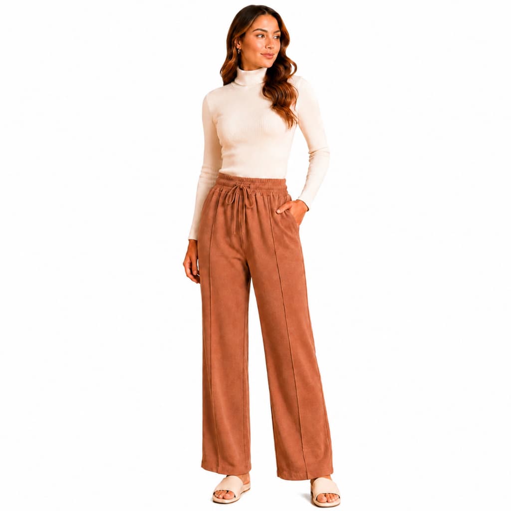 Calça Pantalona Feminina Duna Cintura Alta Alfaiataria Com Bolsos Premium