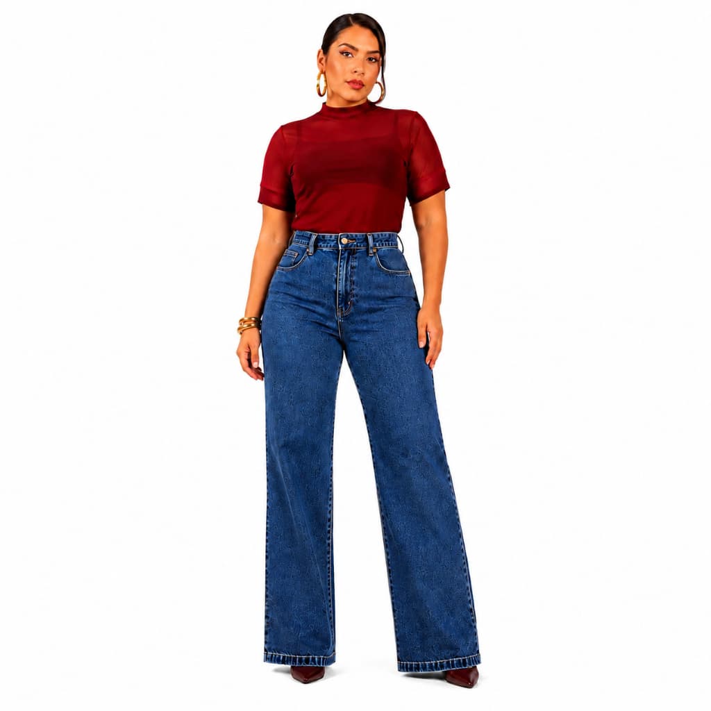 Calça Jeans Plus Size Feminina Wide Leg Cintura Alta 100% Algodão Casual Premium