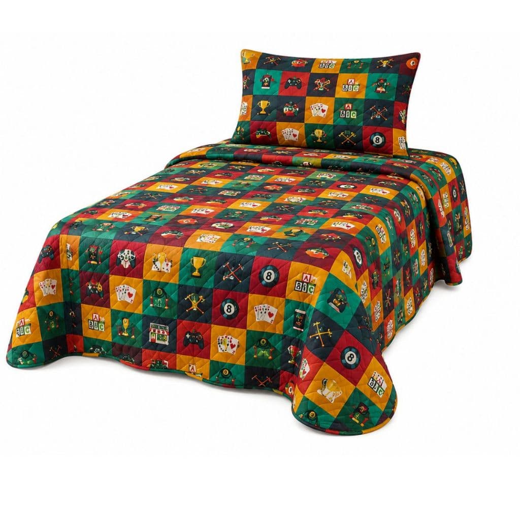 Colcha Cocha Cobre Leito Jogo Roupa Cama Solteiro Matelado Quarto Menino Gamer Jogos Macio Vermelho